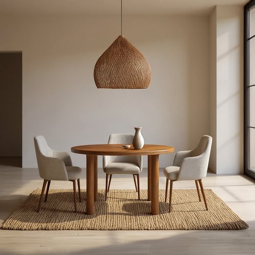 Selora mesa de comedor redonda de madera maciza de mango