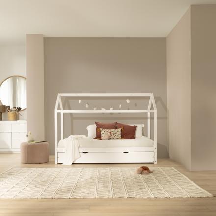 Jasmy cama nido blanca de madera en forma de casa para colchón de 90x190