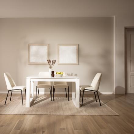 Balta mesa de comedor extensible rectangular 140/195 de madera lacada en blanco