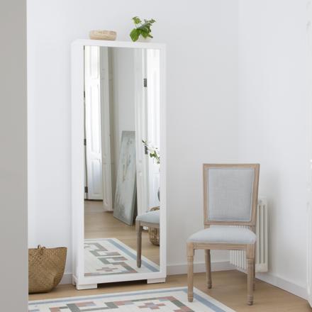 Asue scarpaio stretto in legno laccato bianco con specchio