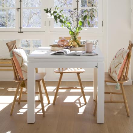 Blay mesa de jantar extensível quadrada 90/180 em madeira laqueada branca