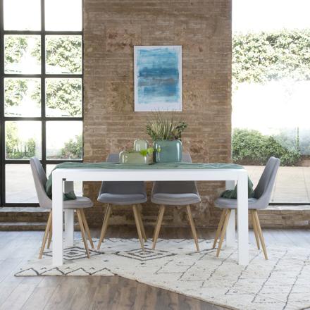 Gael table à manger rectangulaire extensible 160/210 en bois laqué blanc