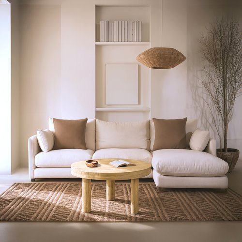 Venier mesa de centro redonda de madera maciza de mango