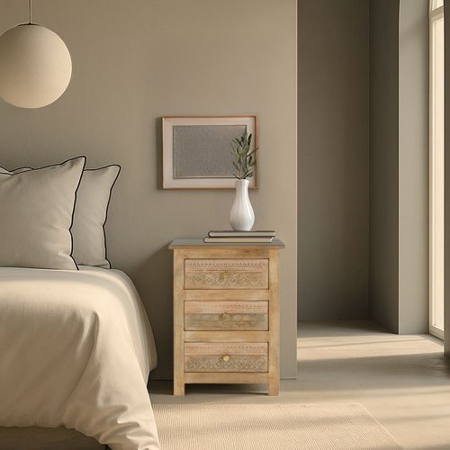 Zilara mesita de noche de madera maciza tallada de mango