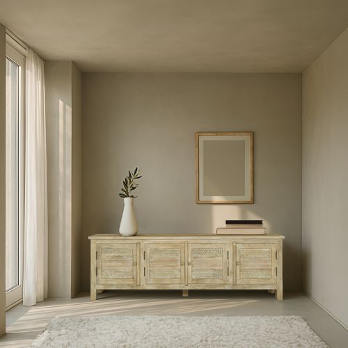 Zilara mueble tv de madera maciza tallada de mango